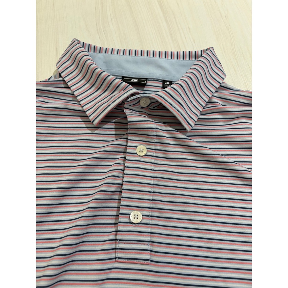 FootJoy FJ Golf Polo Shirt Men's 2XL Gray Pink Blue Striped Stretch Performance